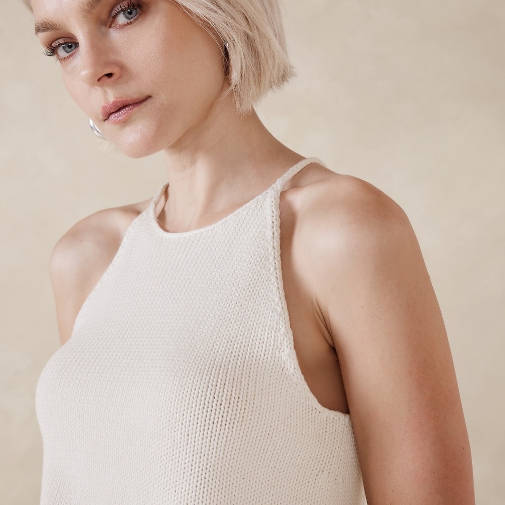 New! Banana Republic Cotton/Silk Sweater Tank, Khaki Beige, Sz Large - Picture 5 of 6